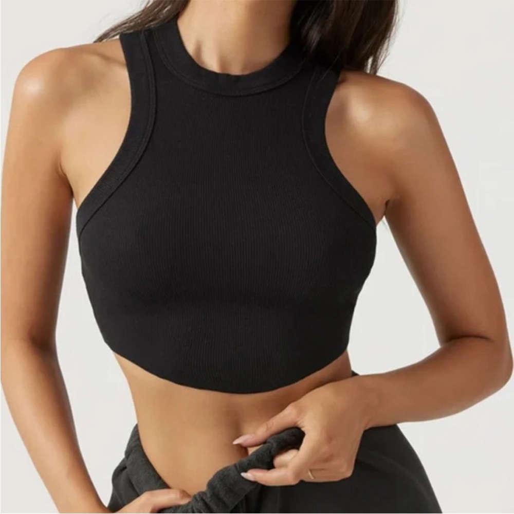 JOAH BROWN Body Tank Black Cropped Ribbed Racerback M/L Medium Large